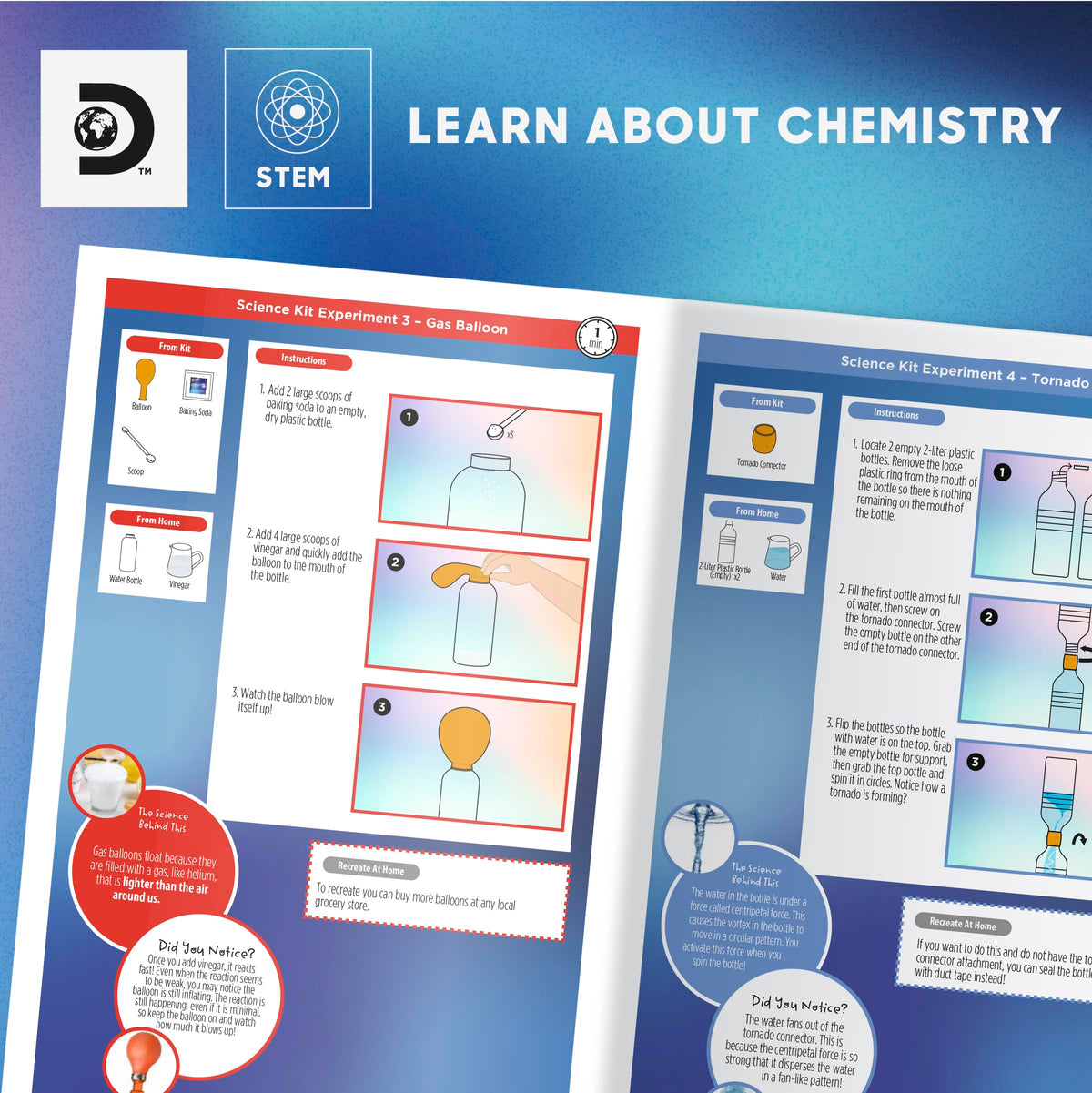 Discovery Super Reactions test tubes and measuring cups in a ready-to-use lab setup.