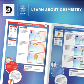 Discovery Super Reactions test tubes and measuring cups in a ready-to-use lab setup.