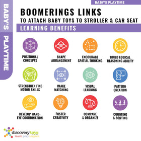 Discovery Toys Boomerings enable easy toy linking and organization during travel