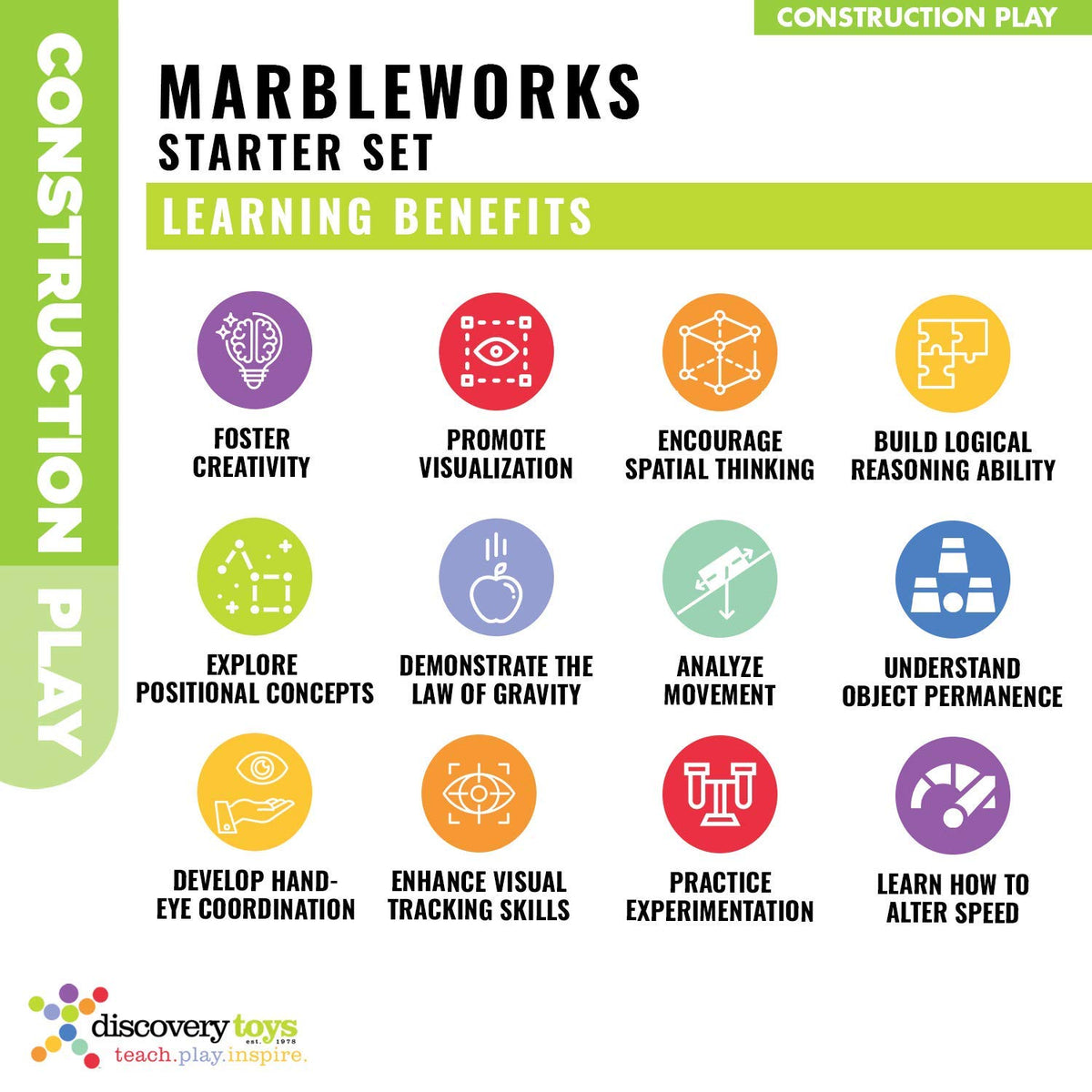 Discovery Toys MarbleWorks multi-path layouts enable branching outcomes and strategy