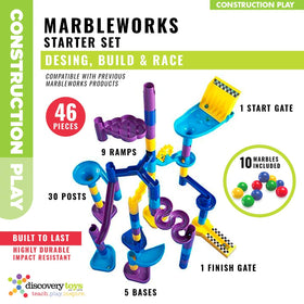 Discovery Toys MarbleWorks track assembly showing modular layout for STEM learning