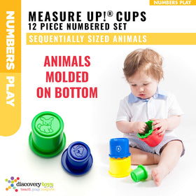 Discovery Toys Measure UP! Cups feature raised inside numbers for tactile learning.