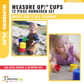 Discovery Toys Measure UP! Cups show numbers printed in three formats for recognition.