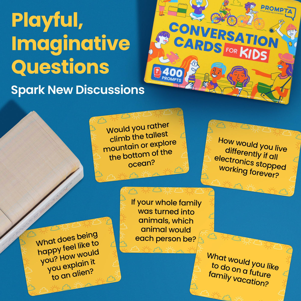 Discussables durable double-sided cards ensure quiet play on the go.