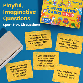 Discussables durable double-sided cards ensure quiet play on the go.