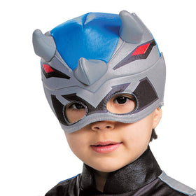 Disguise blue Power Ranger costume jumpsuit with attached belt and metallic detailing.