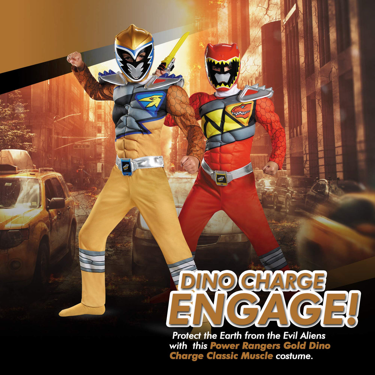 Disguise Gold Power Rangers Dino Charge back view shows comfortable fit.