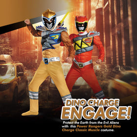 Disguise Gold Power Rangers Dino Charge back view shows comfortable fit.