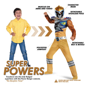 Disguise Gold Power Rangers Dino Charge torso detail highlighting authentic muscle silhouette.