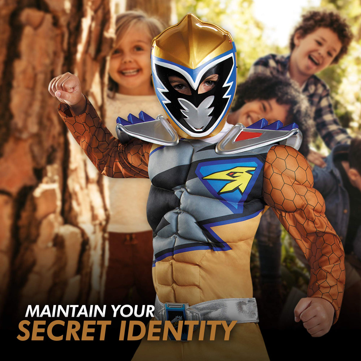 Disguise Gold Power Rangers Dino Charge packaging shows ready-to-wear set.