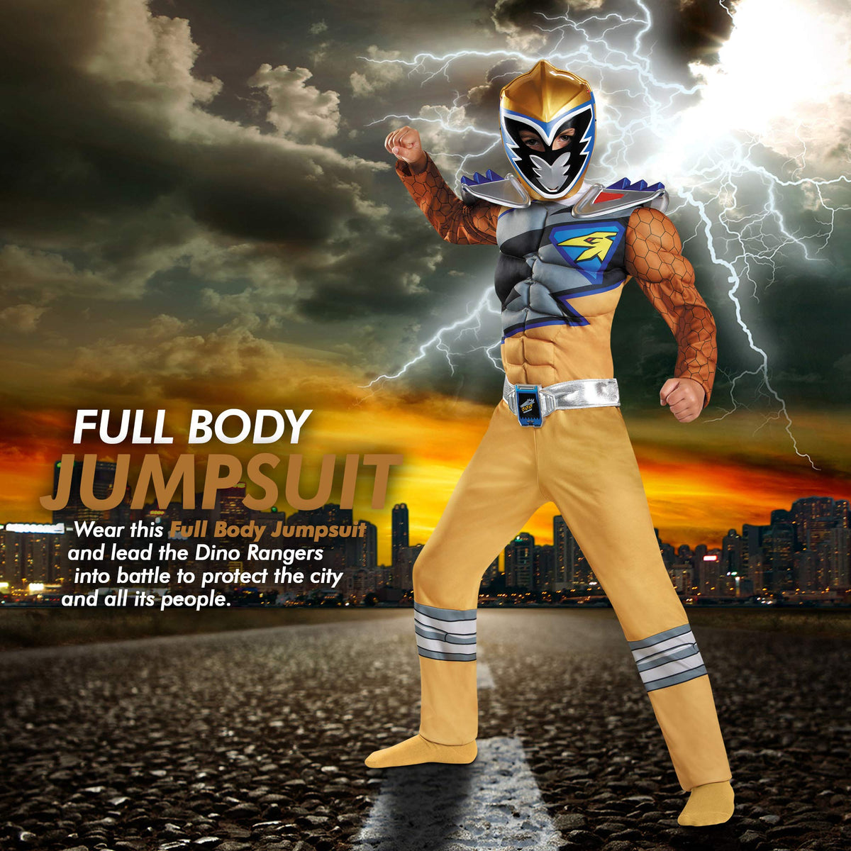 Disguise Gold Power Rangers Dino Charge detachable shoulder piece adds versatility.