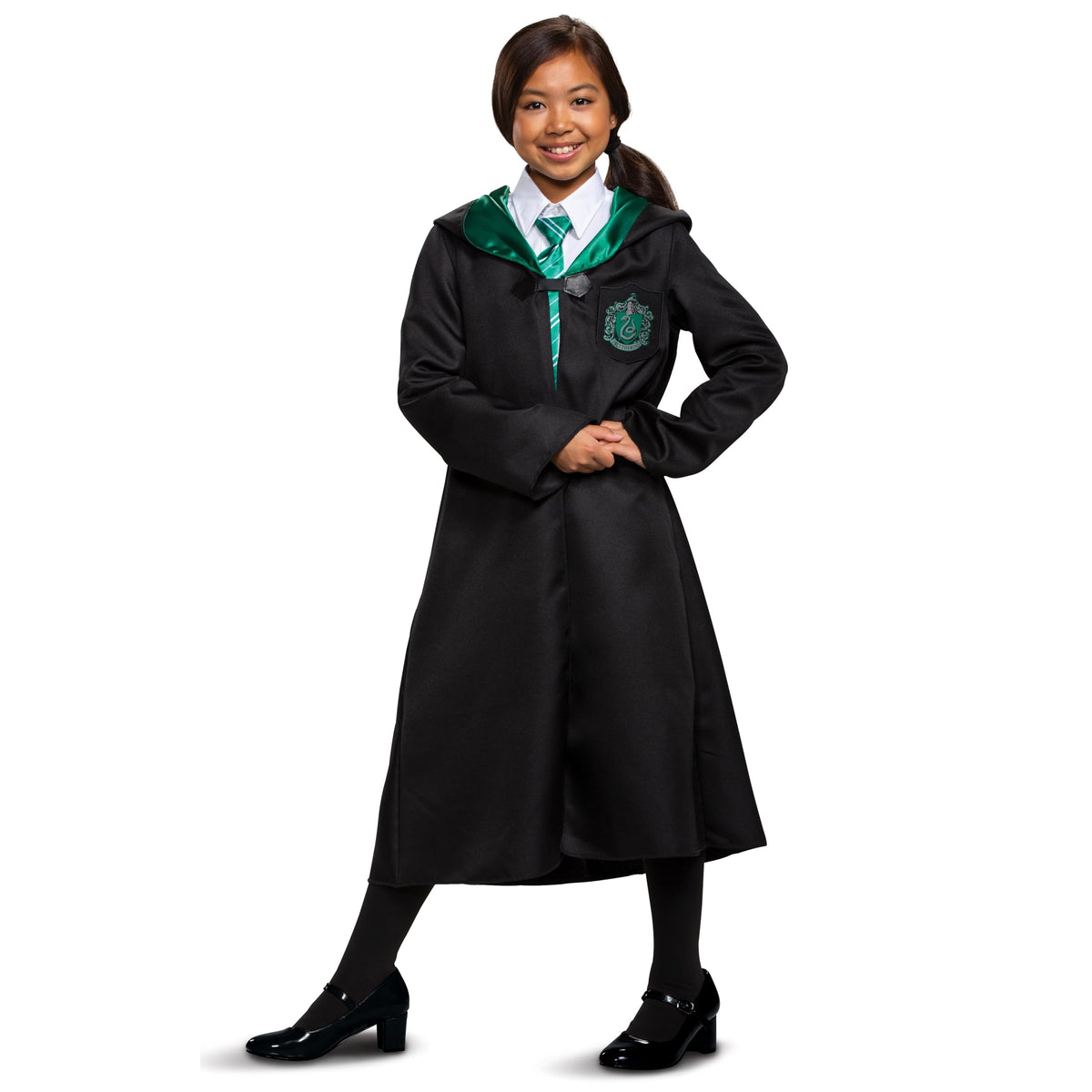 Disguise Slytherin robe satin lining adds subtle shimmer in low light