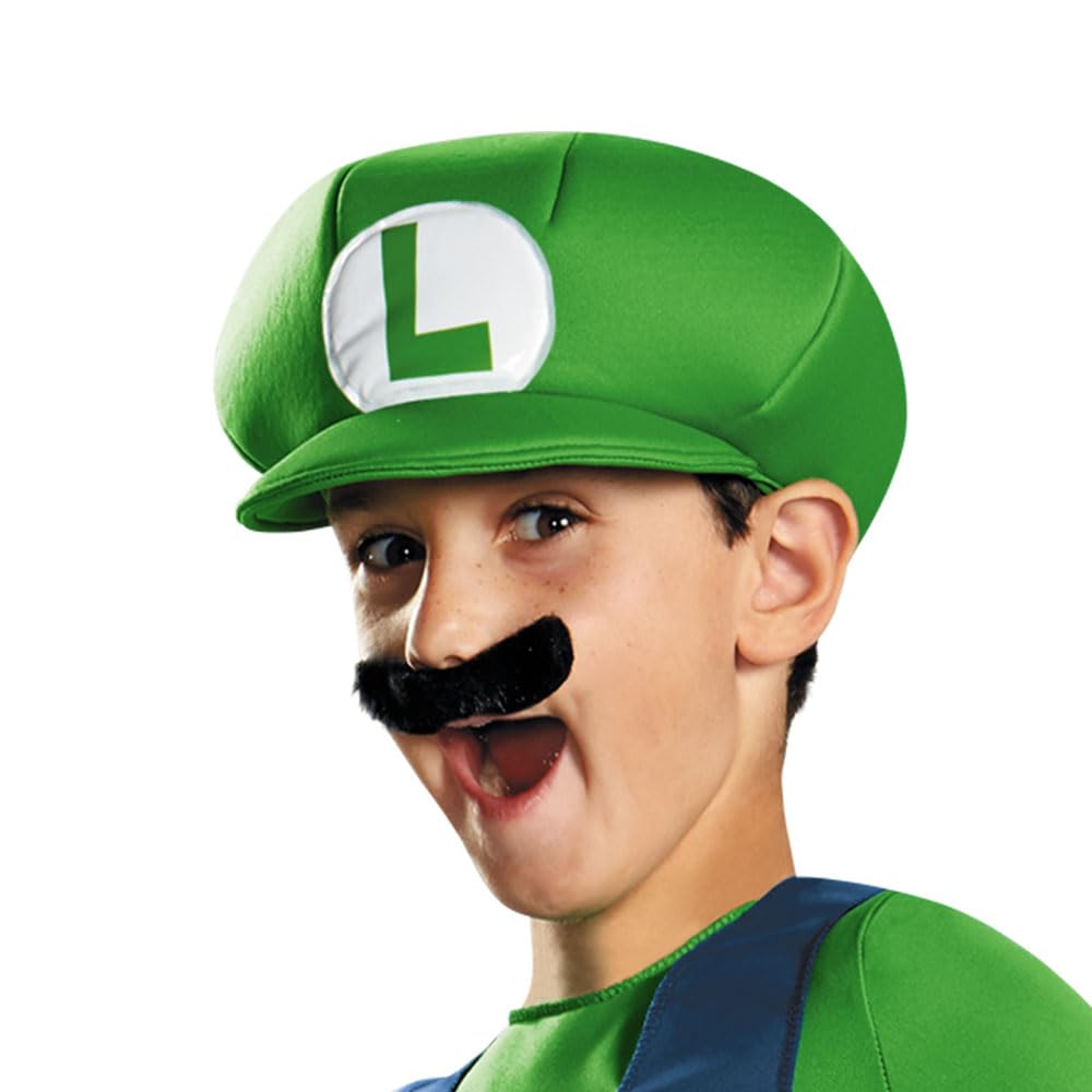 Disguise Nintendo Luigi hat for kids, completing an authentic Mario look.