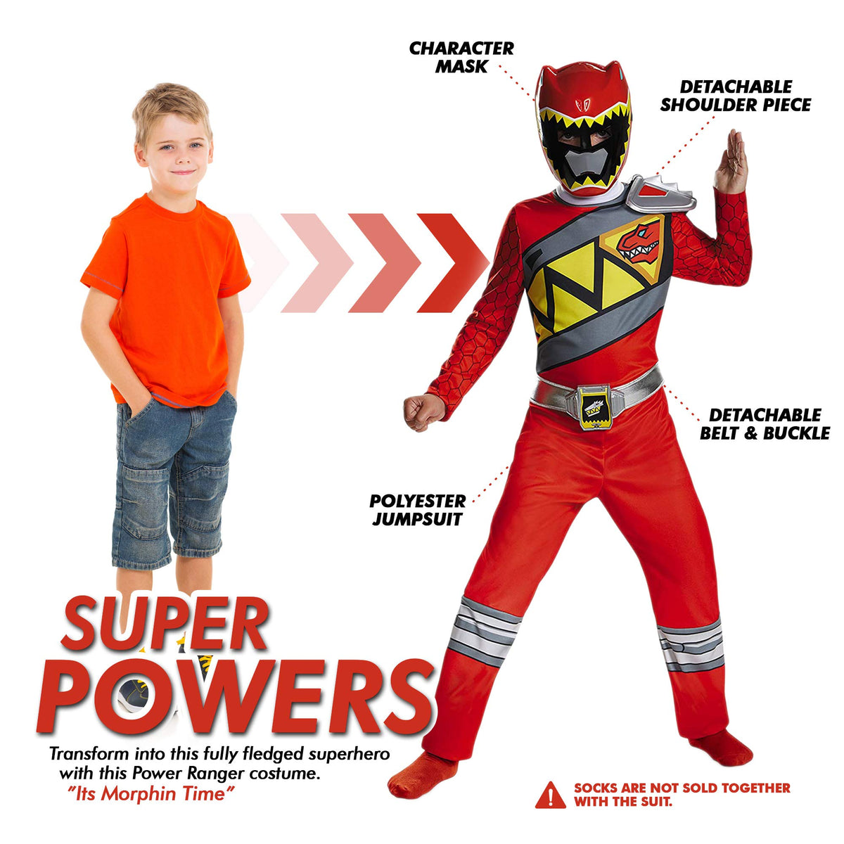 Disguise Red Ranger Dino Charge mask completes the secret-identity look for pretend play.
