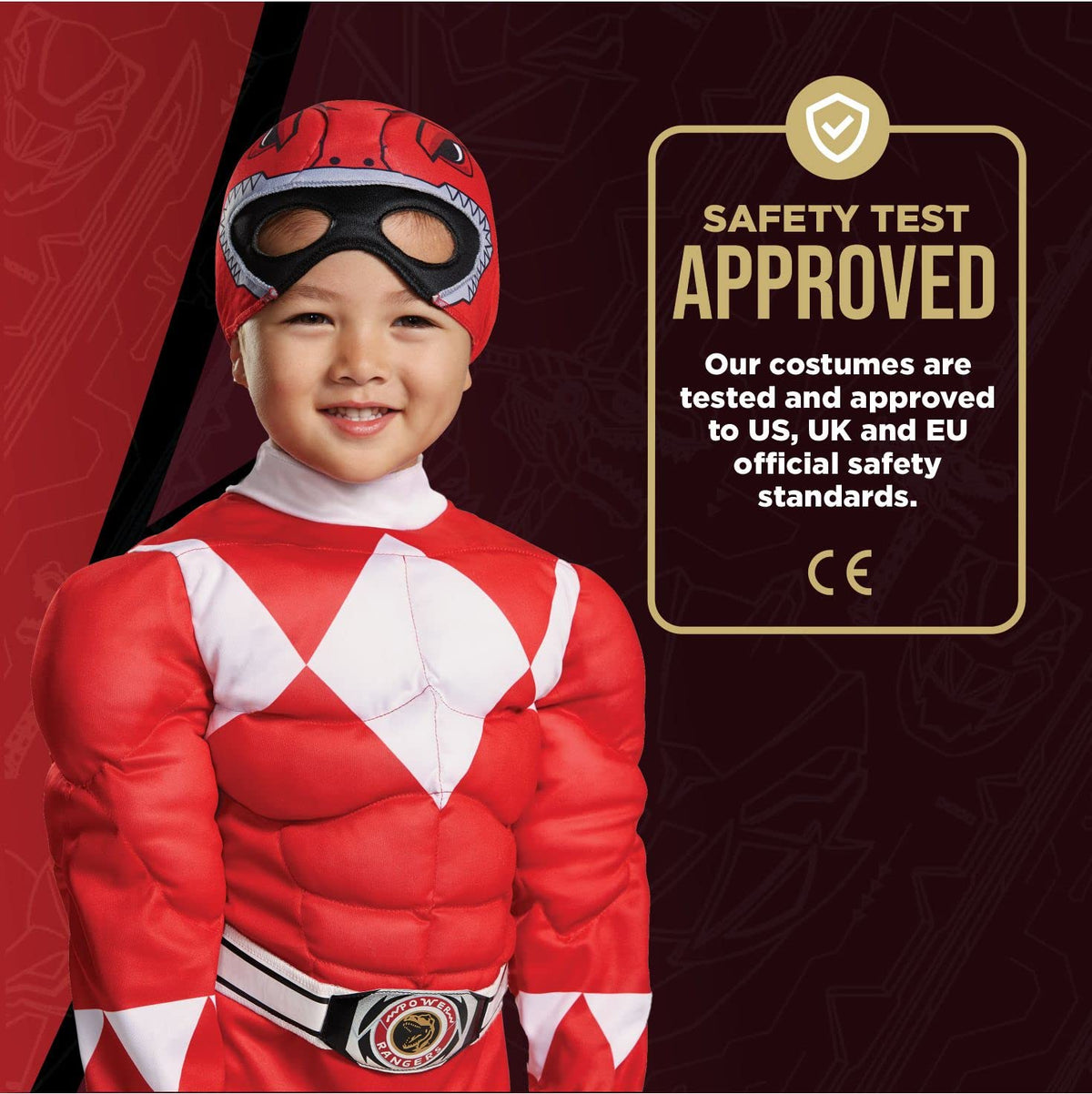 Disguise Red Ranger costume back view highlights durable, comfortable design.