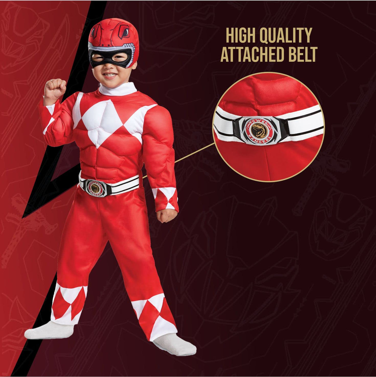 Disguise Red Ranger costume front view shows vibrant sublimated art.