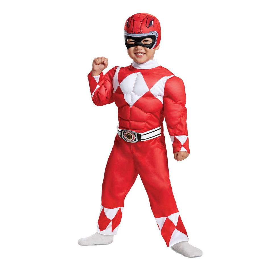 Disguise Red Ranger toddler muscle jumpsuit for imaginative Halloween play.