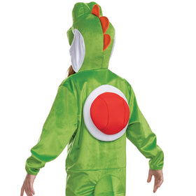Disguise Yoshi costume shows green scales and yellow belly for instant recognition.