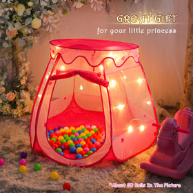 DISHIO Princess Tent hexagonal design invites fairytale indoor play.