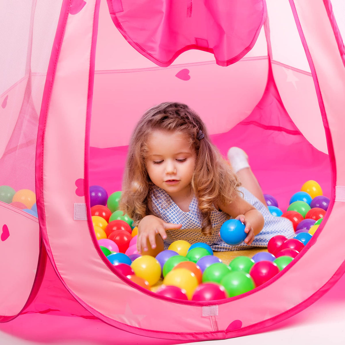 DISHIO princess tent features hexagonal shape with see-through mesh.