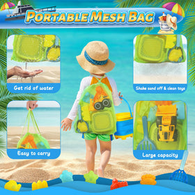 DISHIO mesh sandbag keeps toys organized and sand contained after play.
