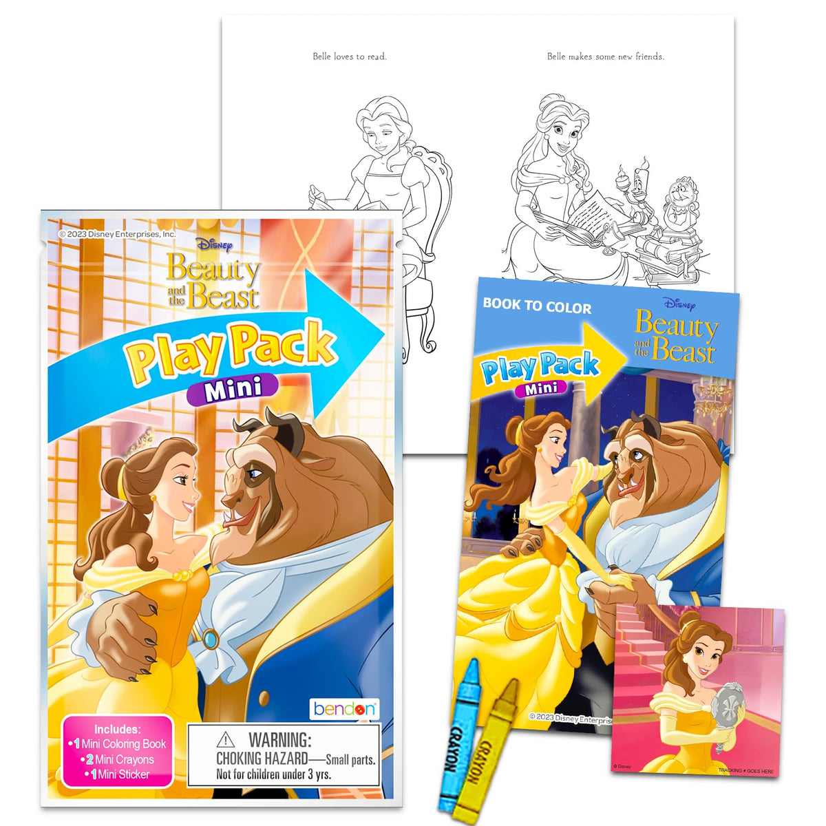 Mini coloring books featuring Belle and friends for kid-friendly activities.