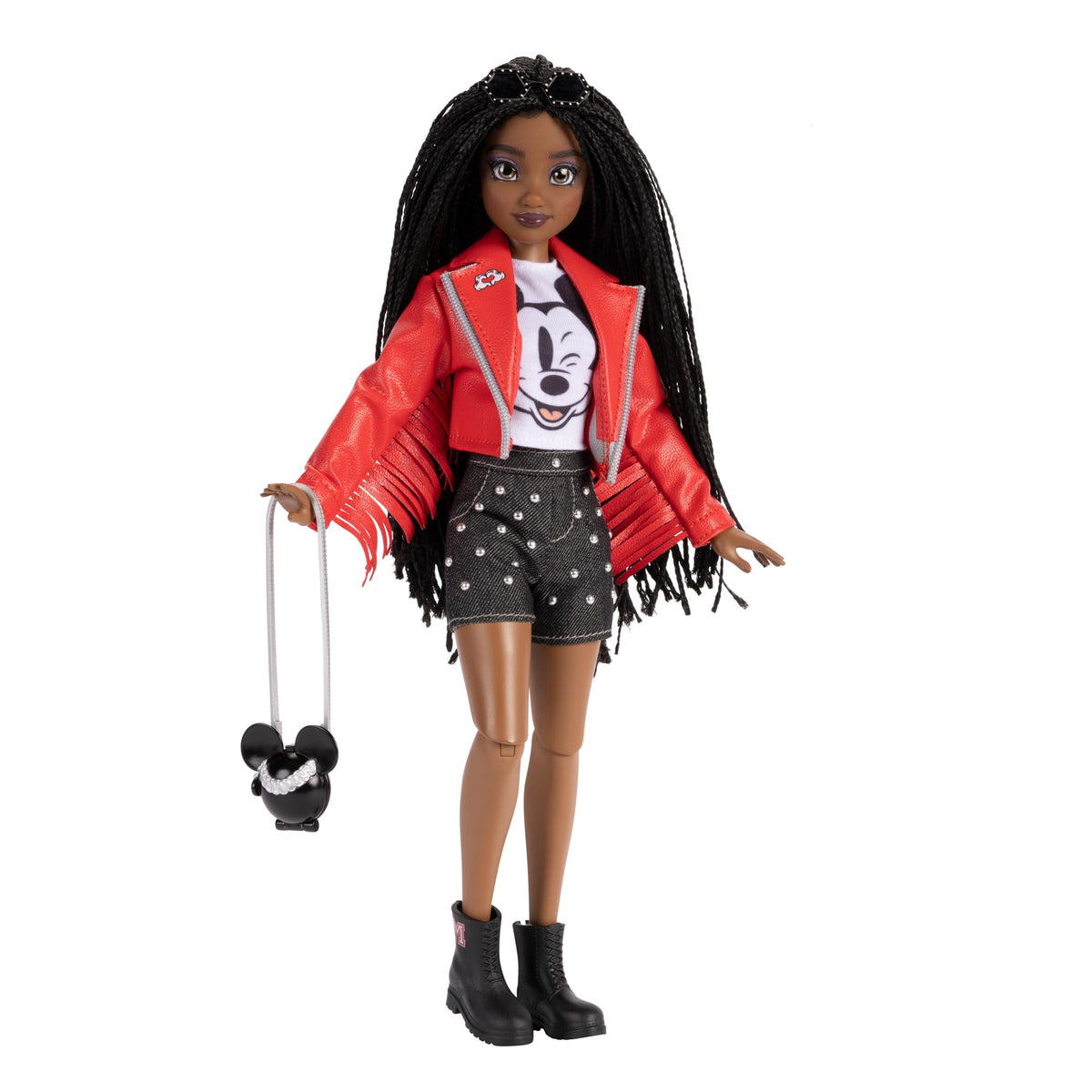 Disney ILY 4Ever Mickey Mouse doll in a red moto jacket ready for poseable play.