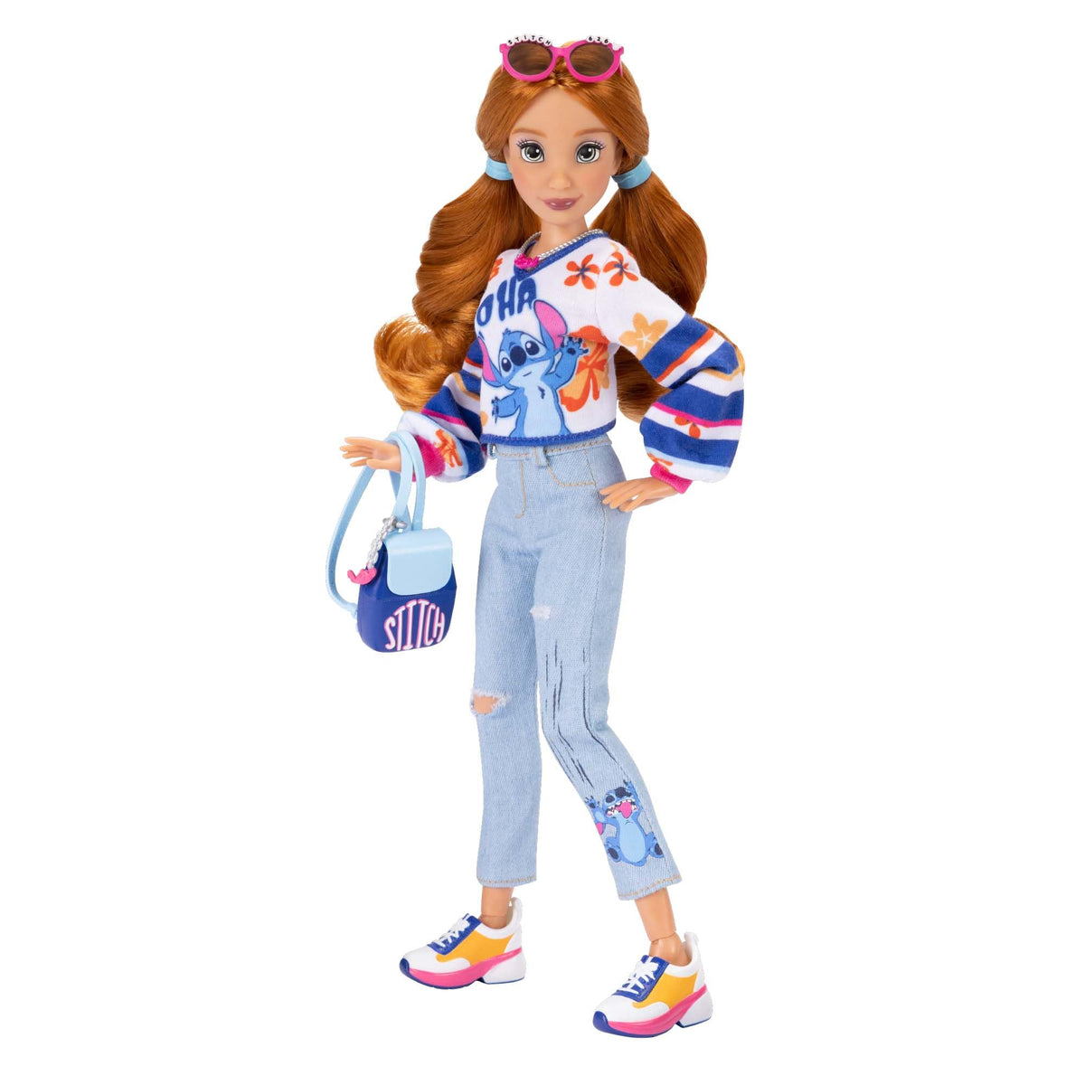 Disney ILY 4EVER Stitch doll in blue denim jacket for stylish everyday wear.
