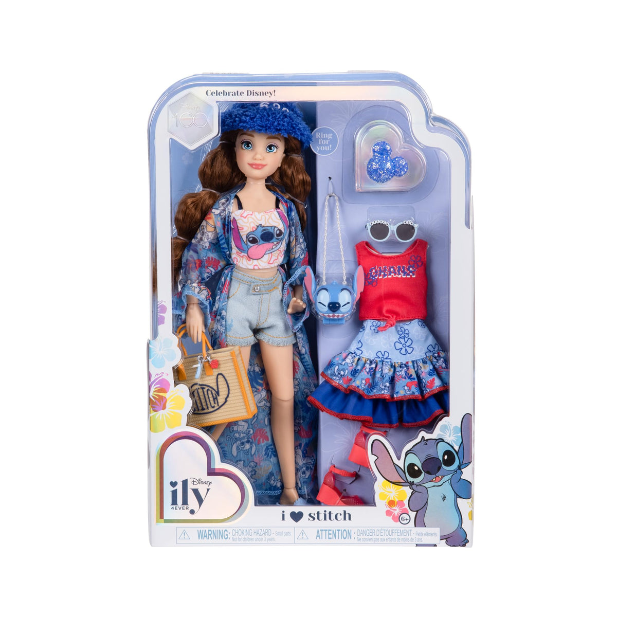 Disney ily 4EVER Stitch doll in denim shorts with paw print, great for imaginative play