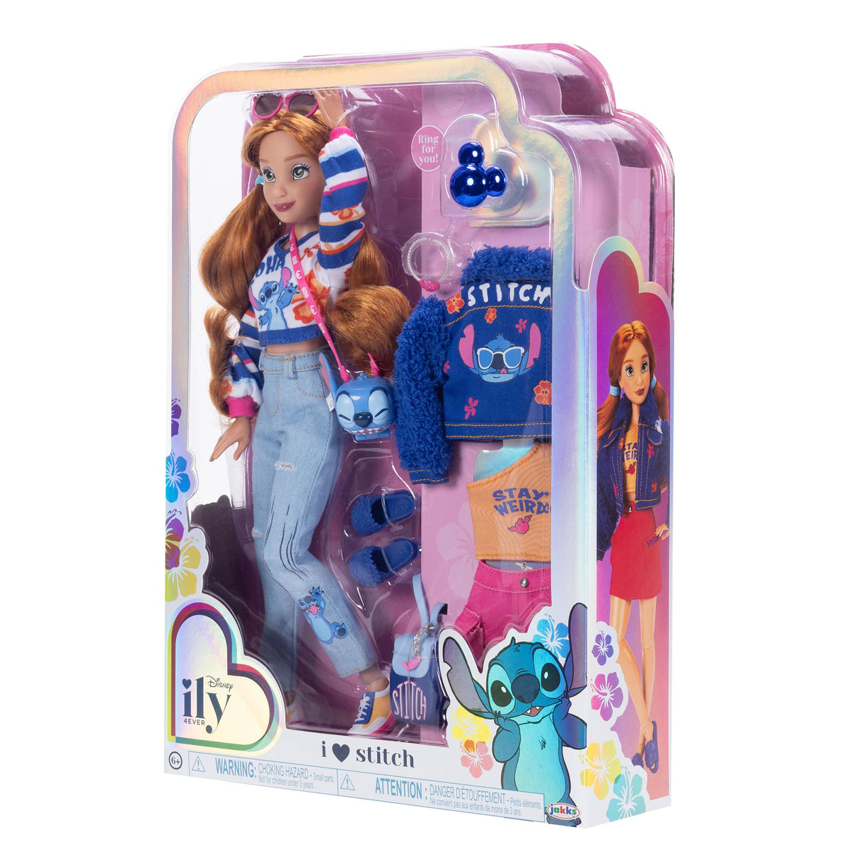 Disney ILY 4EVER Stitch pink sunglasses complete sunny-day styling.
