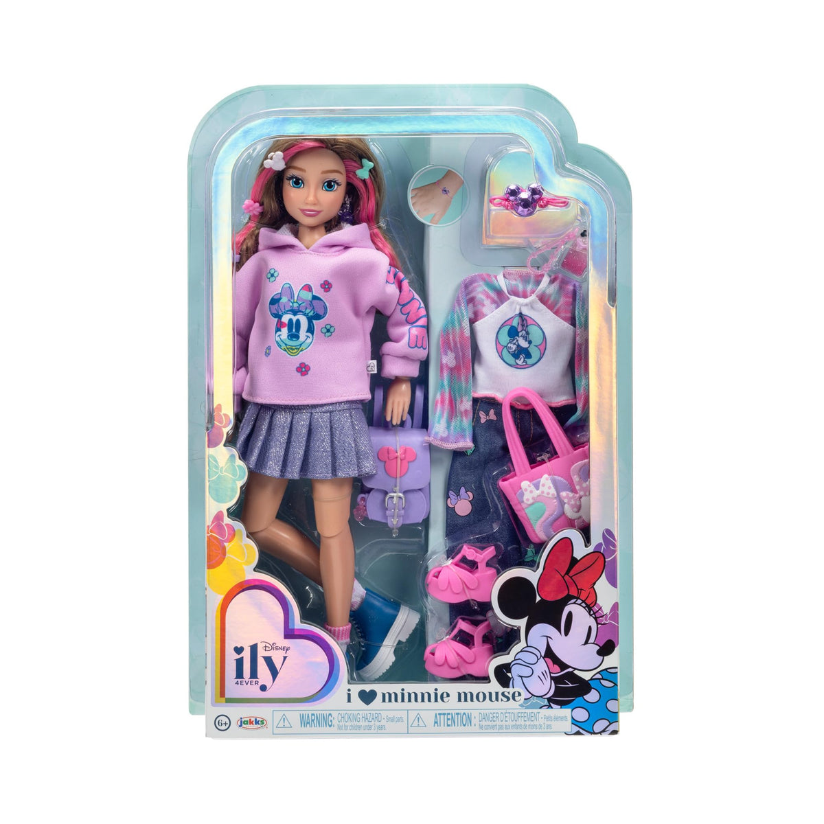 Disney ILY Minnie Deluxe doll hair style highlights colorful, character-inspired look