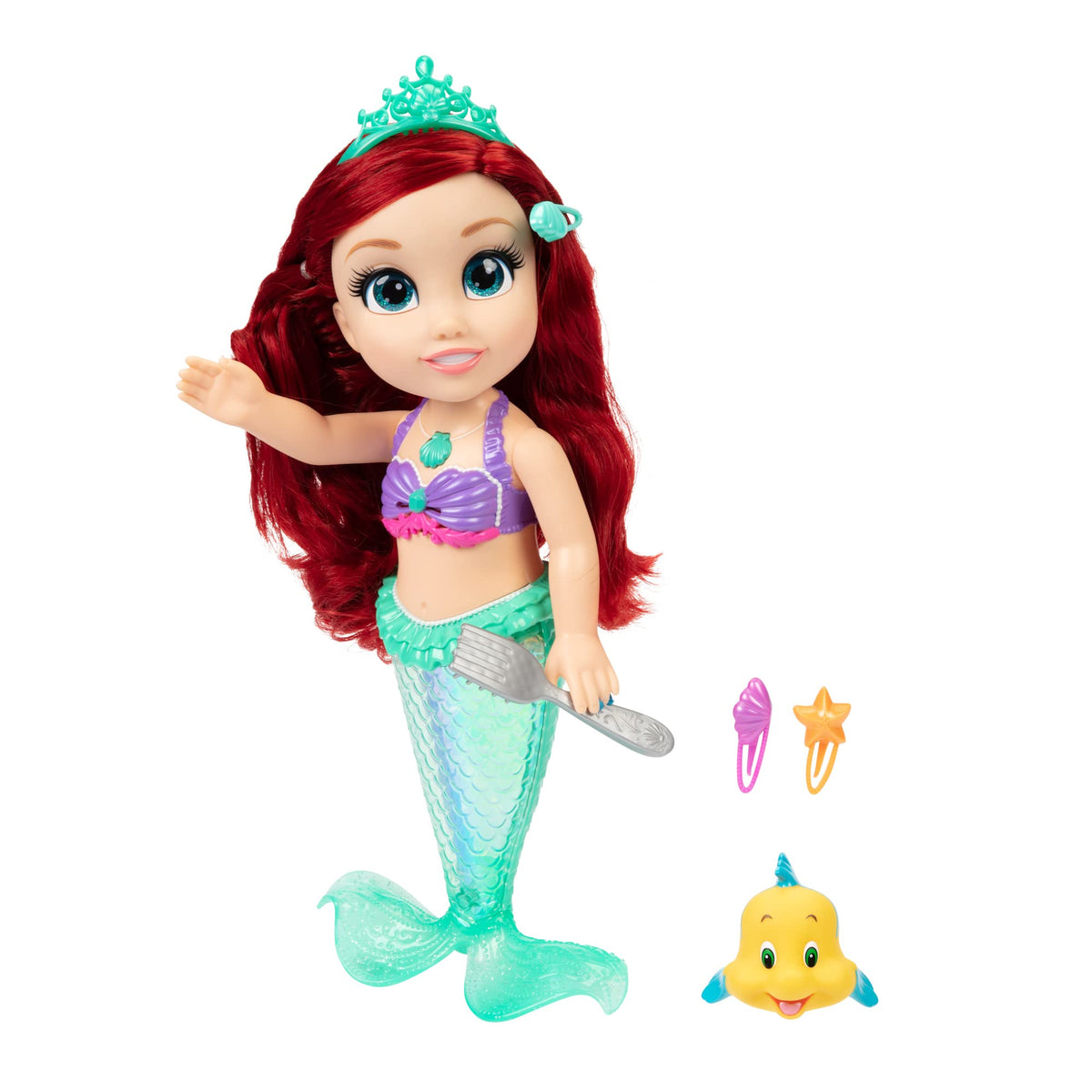 Disney Princess Ariel Flounder doll tail light in water for immersive underwater play