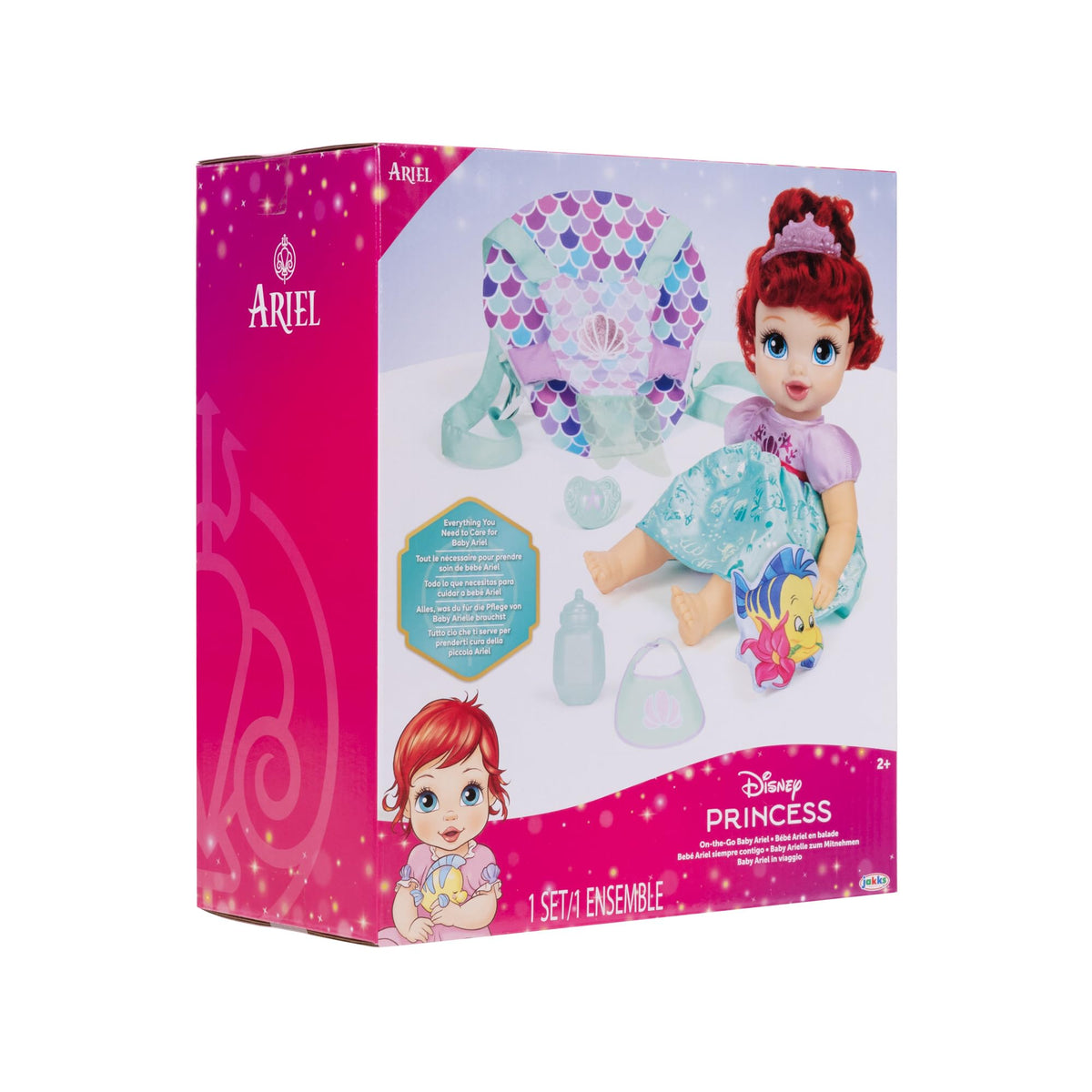 Disney Princess Ariel On-the-Go set shown as a complete nurturing play kit