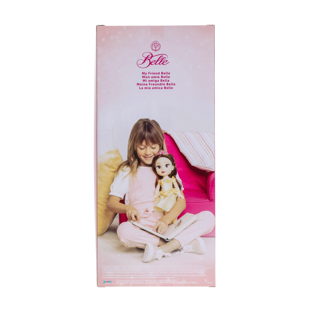 Disney Princess Belle doll platinum holofoil skirt shimmers in light.