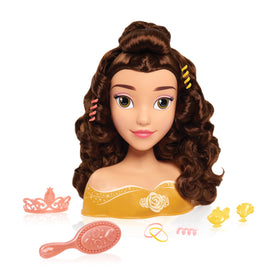 Disney Princess Belle styling head with long brown hair for creative pretend styling sessions