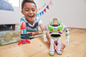 Disney Princess Buzz Lightyear rocket on back, back view for imaginative space missions.