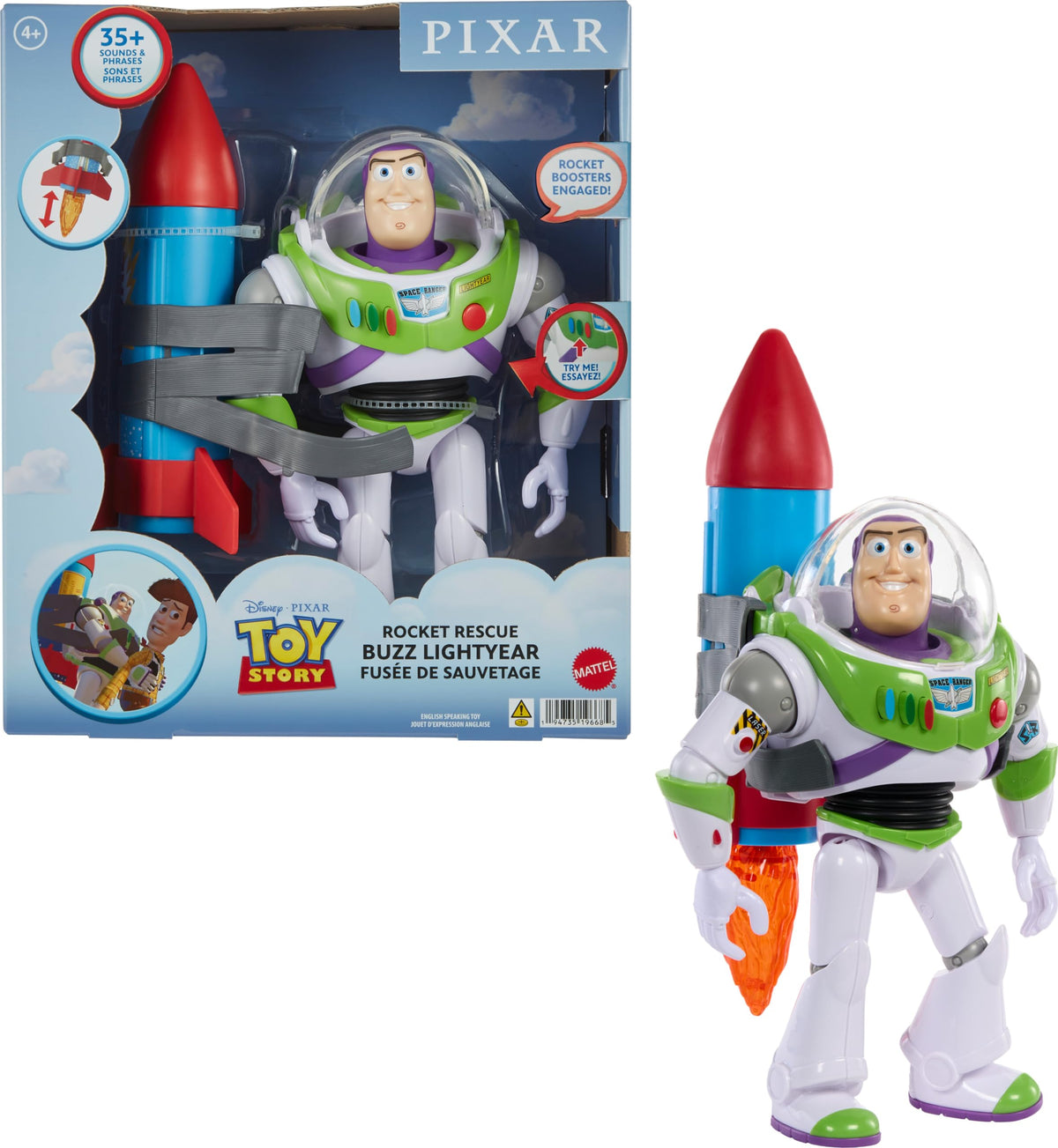 Disney Princess Buzz Lightyear rocket rescue figure, front view, ideal for Toy Story play sets.