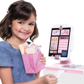 Disney Princess language button switches to 10 languages for diverse pretend shopping.