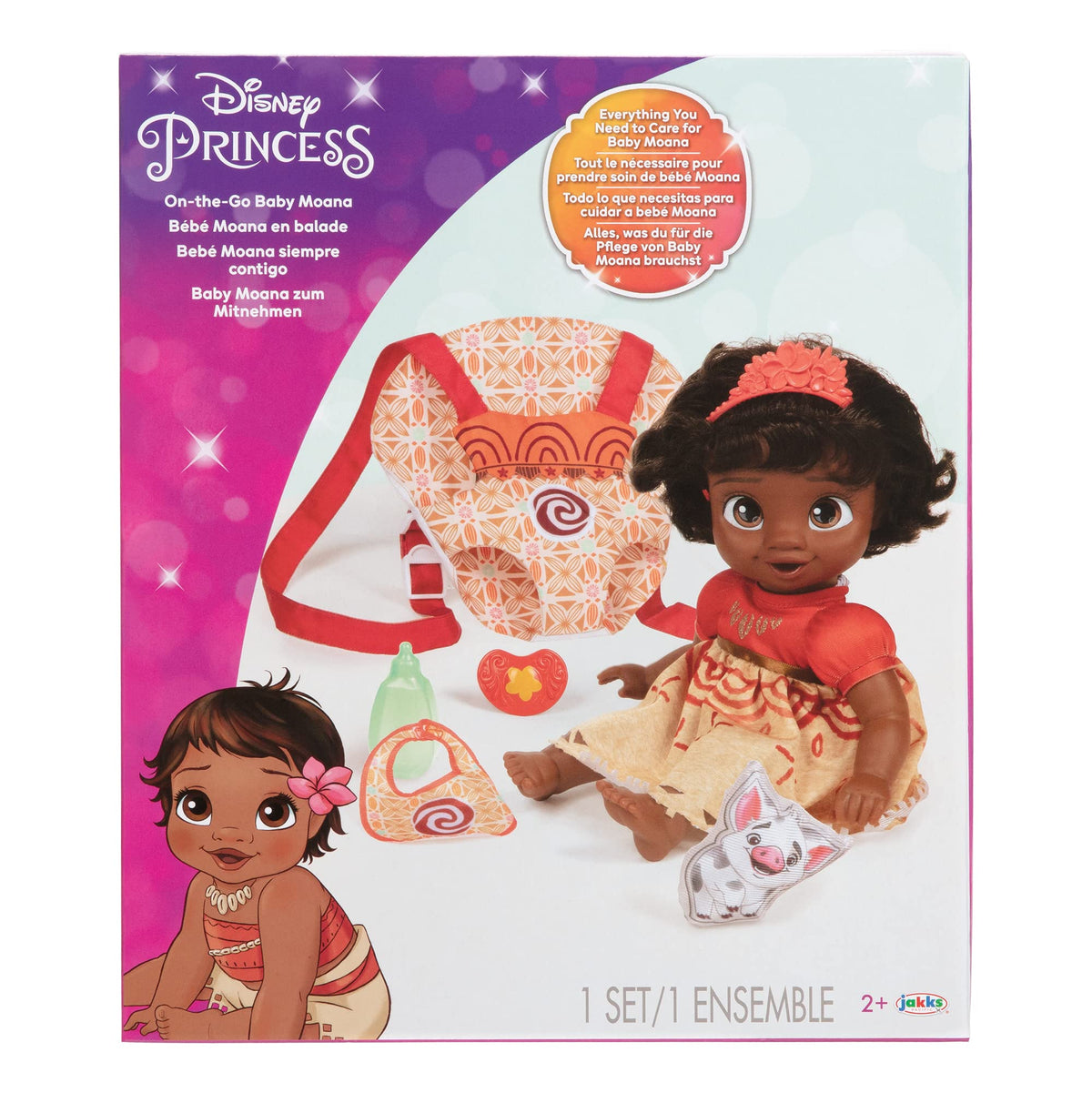 Disney Princess Moana baby bottle—realistic feeding play accessory.
