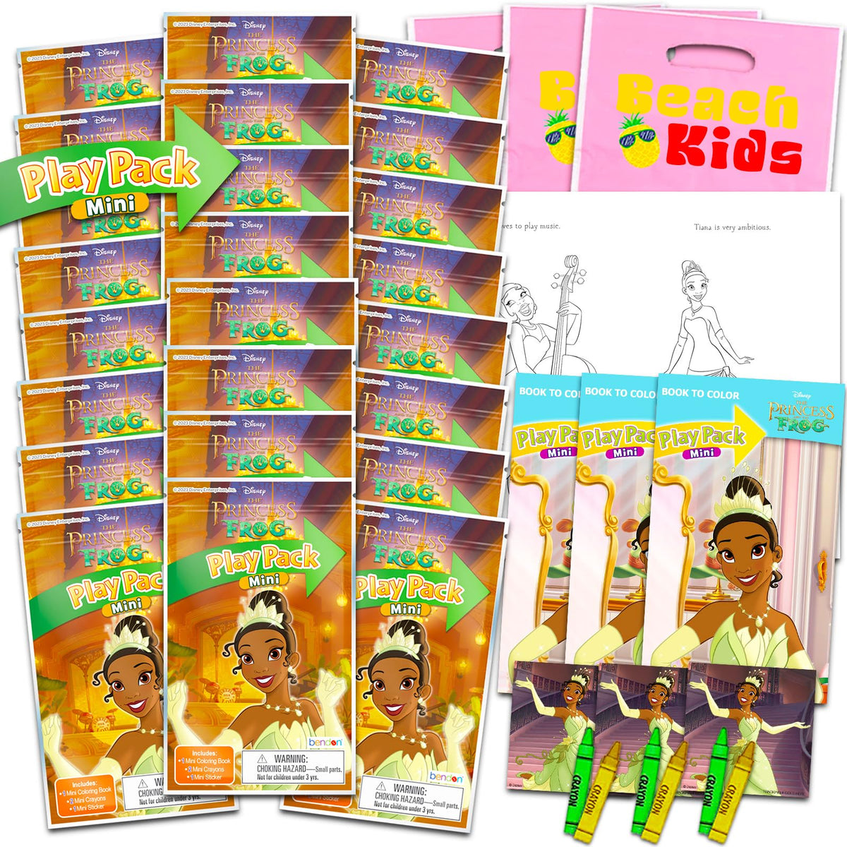 Disney Princess and the Frog play pack front with Tiana artwork, kid-friendly party favor