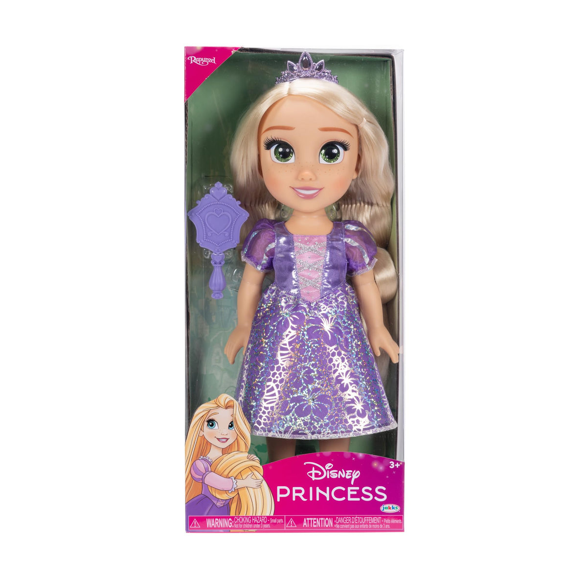 Rapunzel doll with tiara, shoes, and brush for styling.