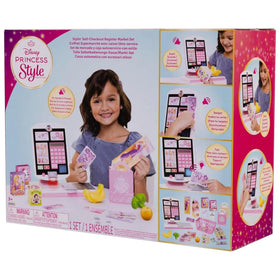 Disney Princess Stylin’ Self-Checkout sounds and lights simulate a real store.