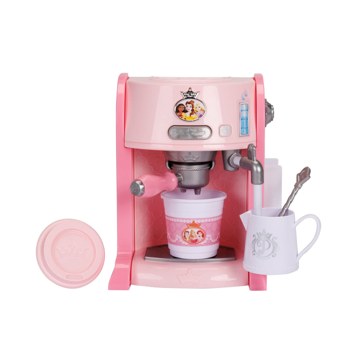 Disney Princess Style espresso maker portafilter with pods for easy pretend brewing