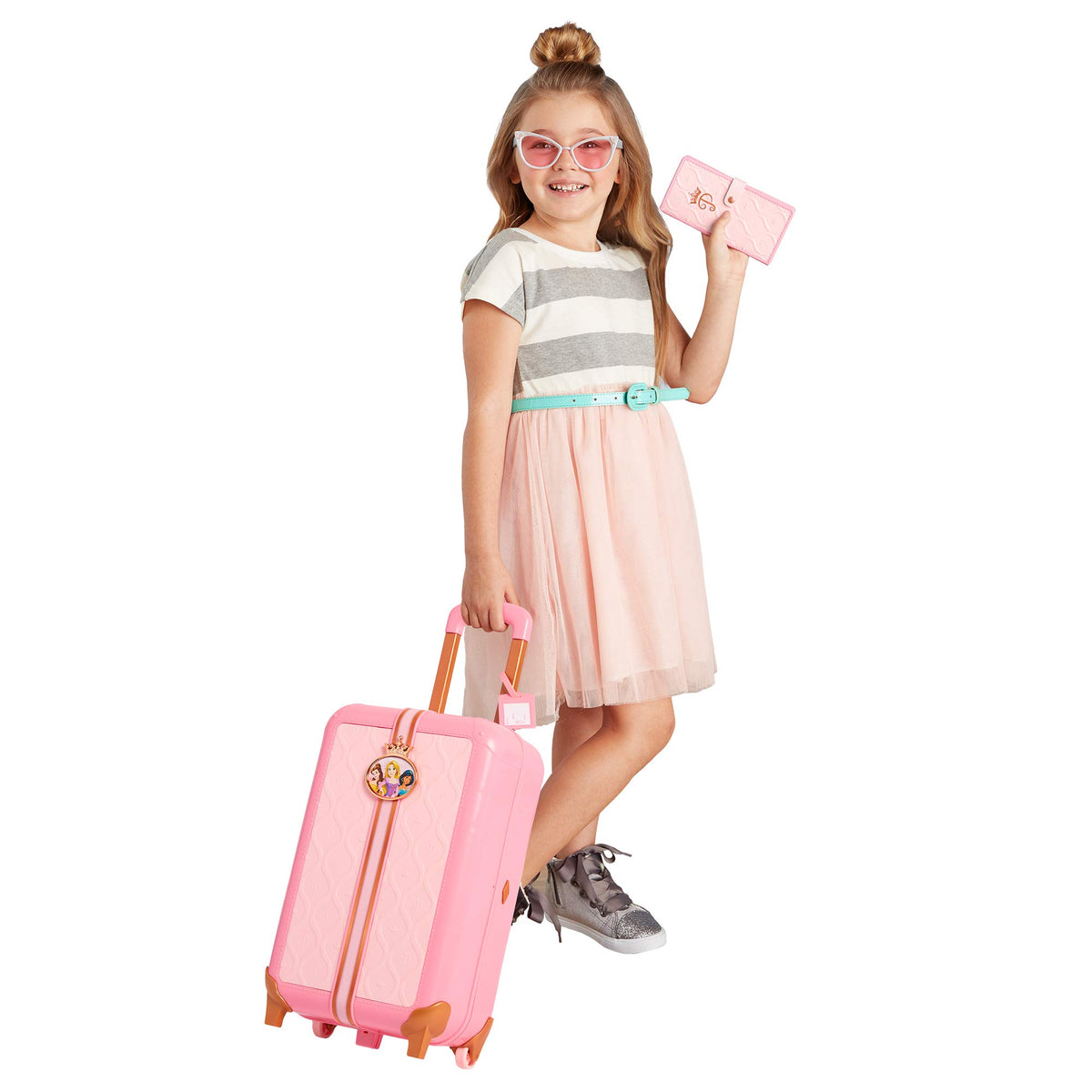 Disney Princess suitcase features real wheels and a retractable handle for authentic play