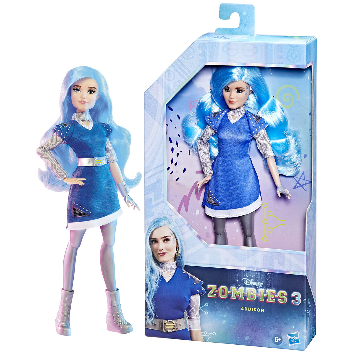 Disney Princess Addison wearing blue and silver dress with accessories for customizable play