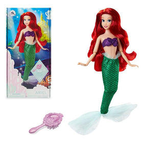 Disney Store Ariel doll tail and shell top for immersive mermaid dress-up play.