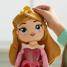 Disney Store Aurora plush doll with golden trims and hair ribbon shine