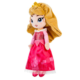 Disney Store Aurora plush doll showcasing satin puff sleeves and accessories