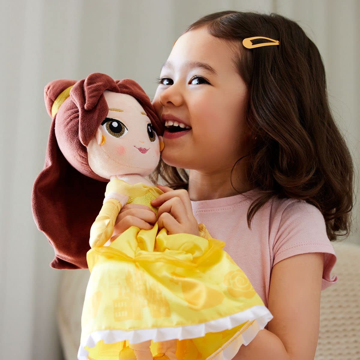 Disney Store Belle plush doll with embroidered features for safe play
