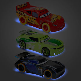 Disney Store Cars light-up pullback set featuring Jackson Storm for dynamic racing fun